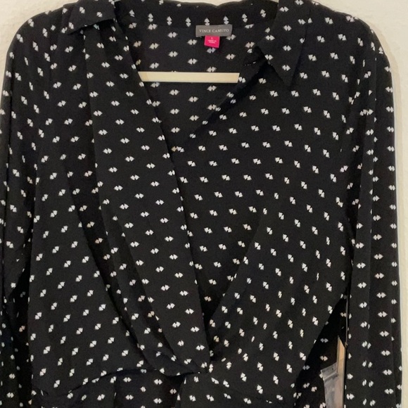 Vince Camuto Long Sleeve Faux Wrap Blouse Black White Large - Picture 3 of 14